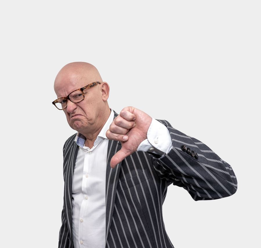 Unhappy customer giving thumbs down