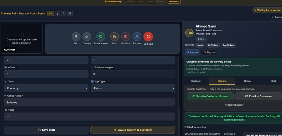 Traveler Point Tours agent portal preview